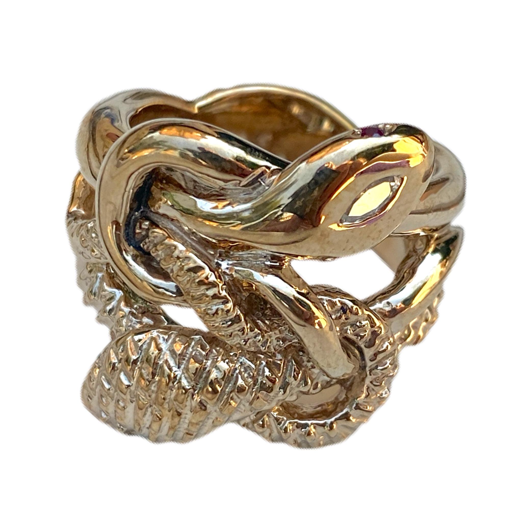 Victorian White Diamond Emerald Ruby Snake Ring Cocktail Ring Bronze J Dauphin For Sale