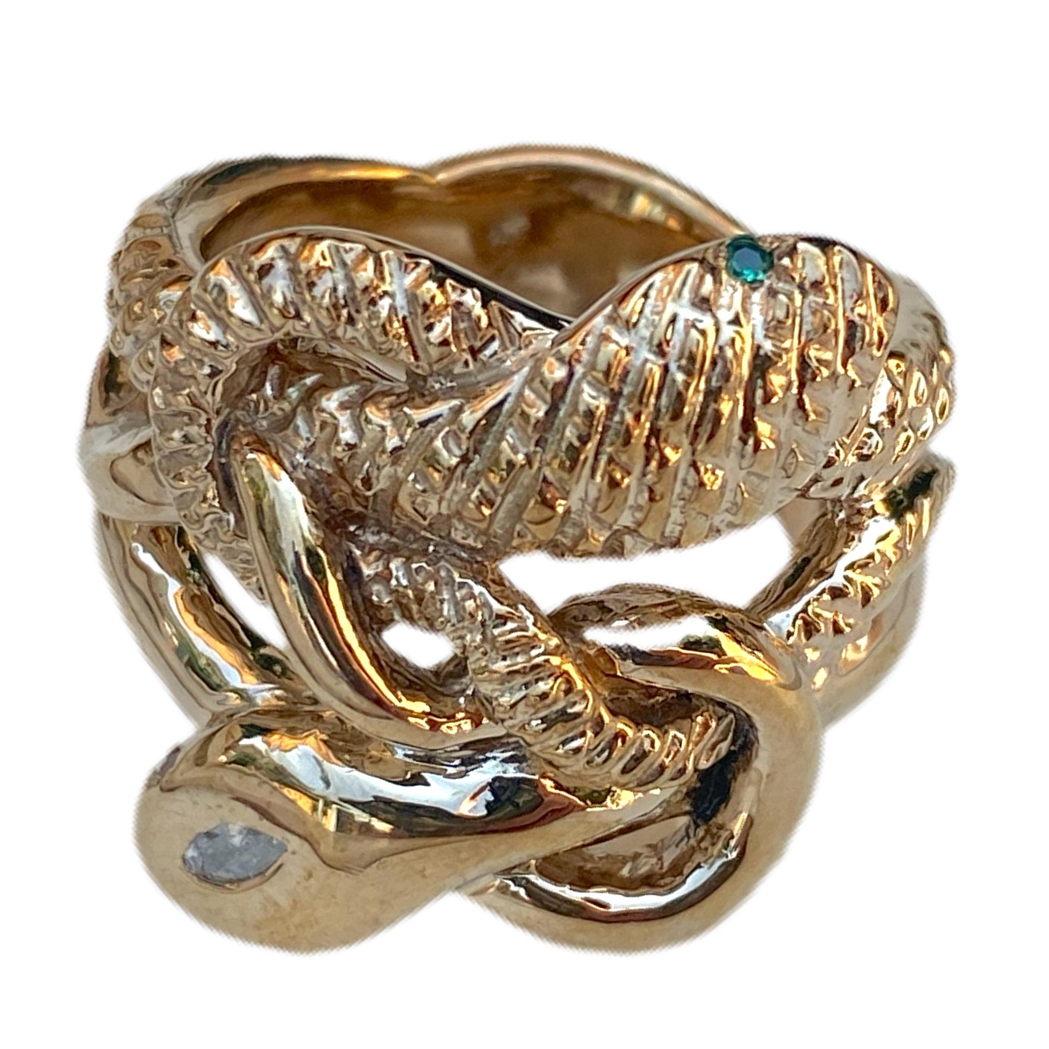 Weißer weißer Diamant Smaragd Rubin Schlangenring Cocktail-Ring Bronze J Dauphin im Zustand „Neu“ im Angebot in Los Angeles, CA
