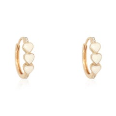 White Diamond Enamel 14K (or 18k upon request) Yellow Gold Huggies Heart Earring
