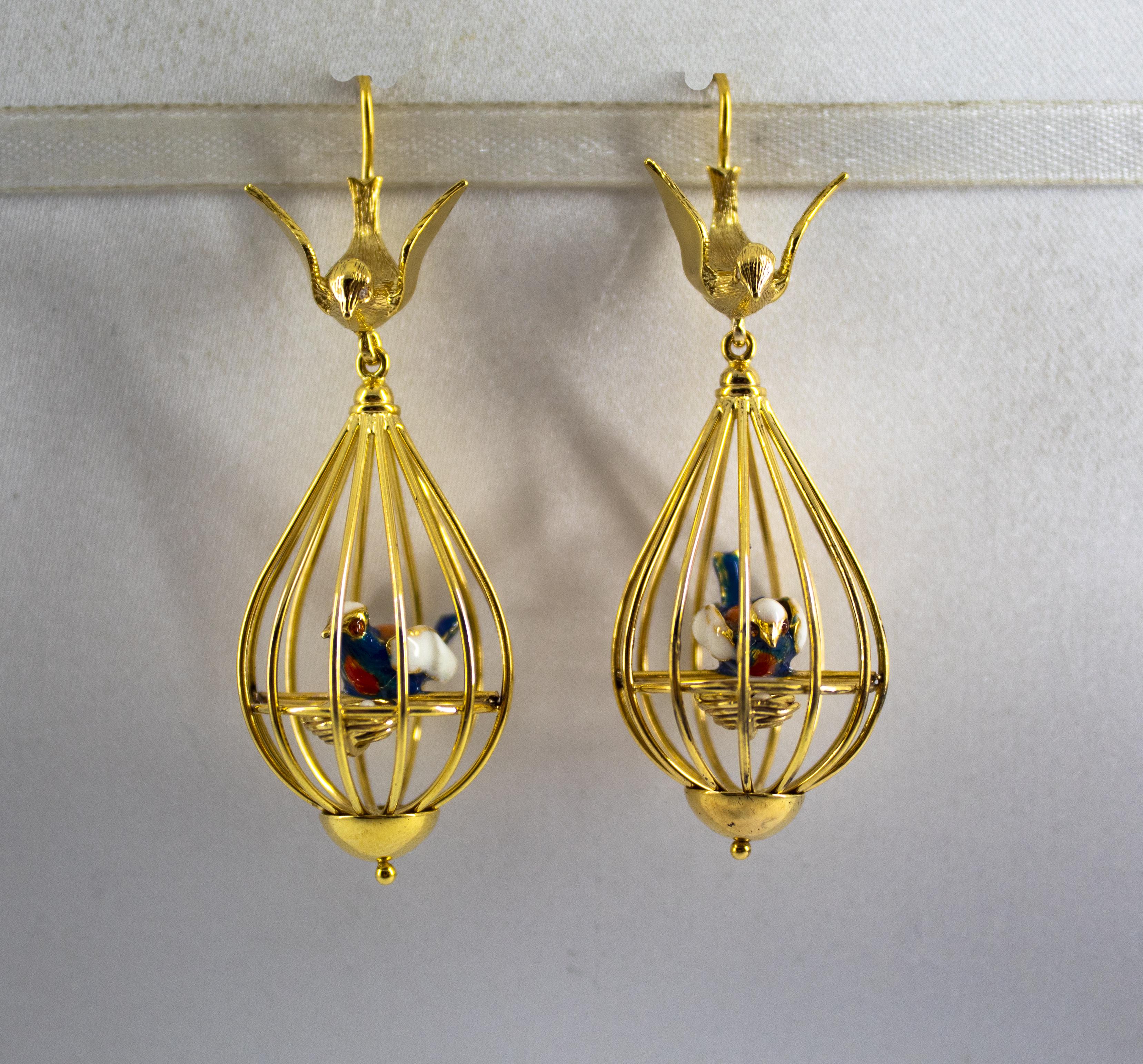gold bird cage earrings