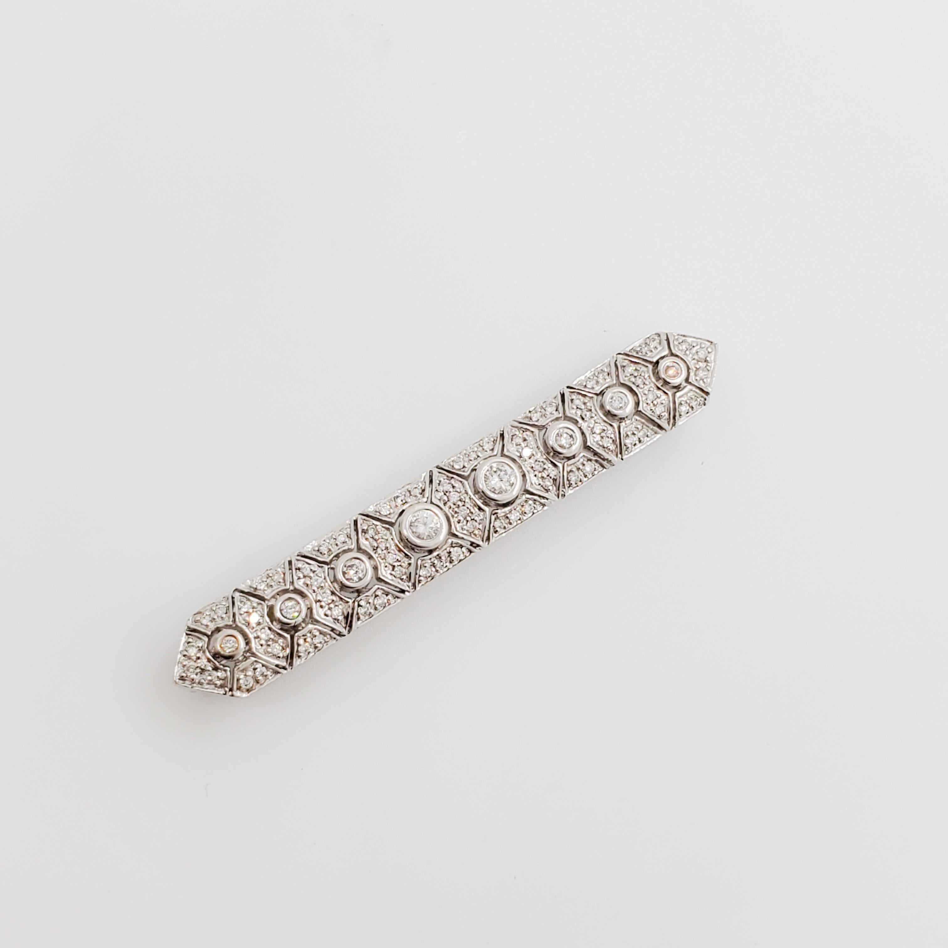 Gorgeous brooch with 1.50 ct. good quality white diamond rounds.  Handmade in 18k white gold.