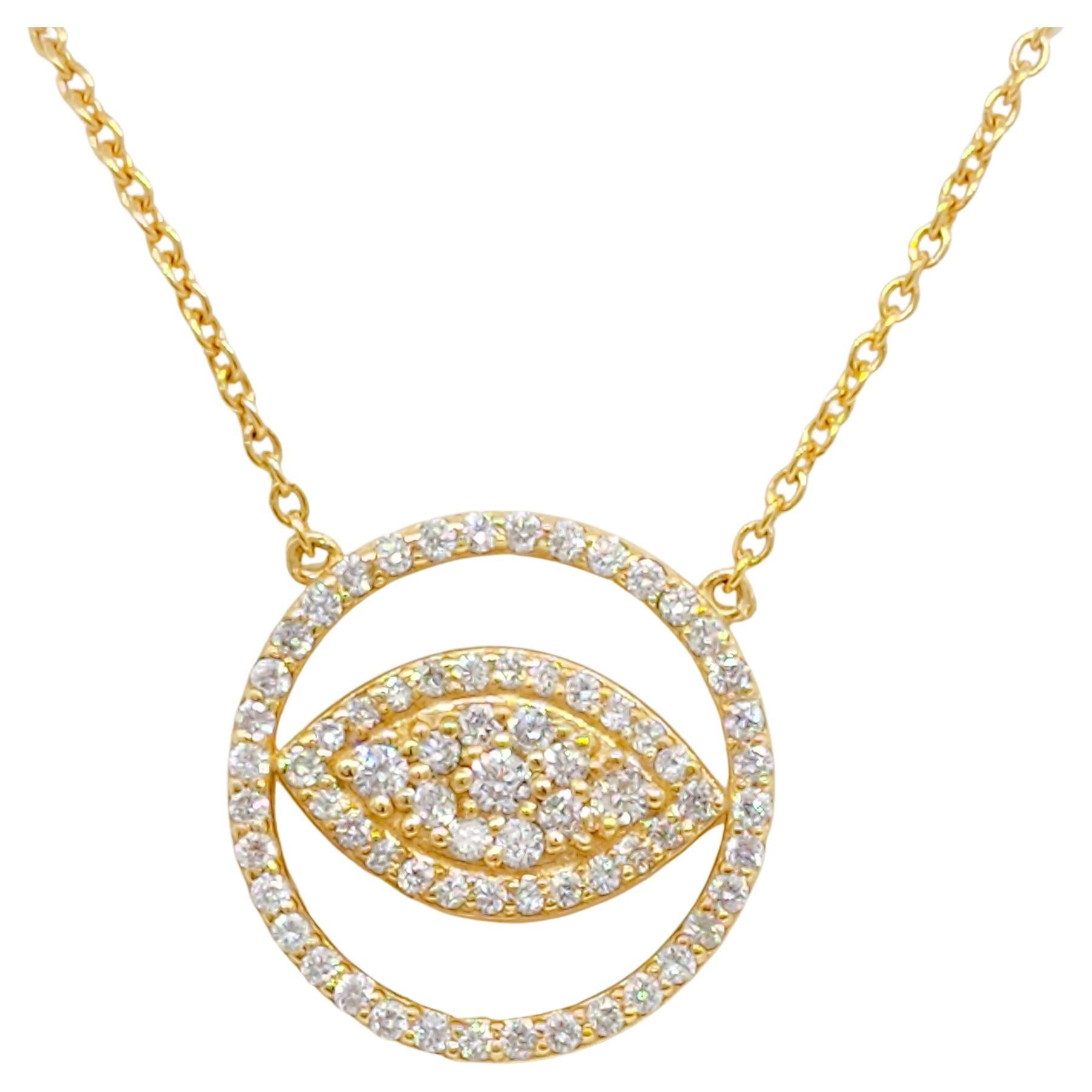 Diamond and Blue Sapphire Evil Eye Pendant Necklace In 14K Yellow Gold ...