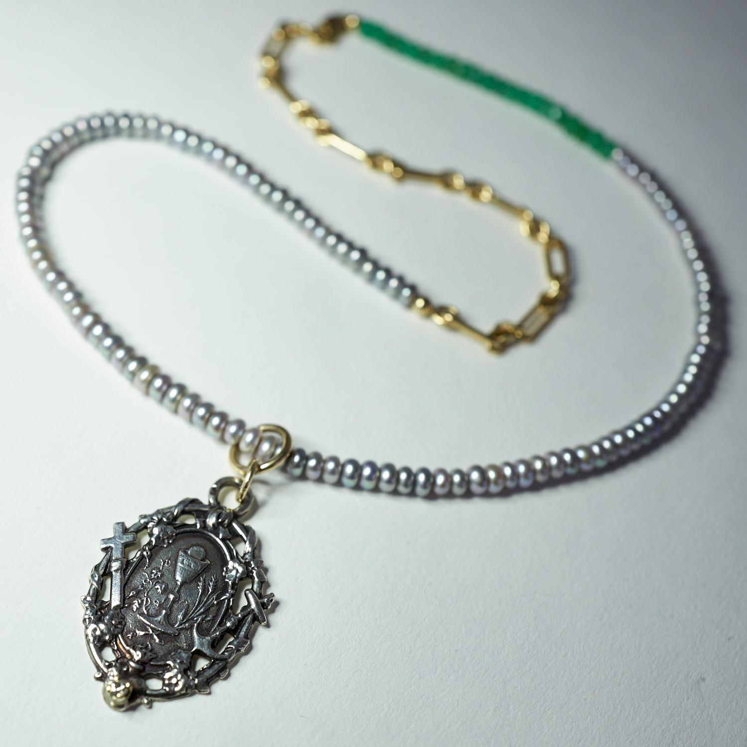 Weißer Diamant Silber Perle Chrysopras Perlen Glaube Hoffnung Liebe Medaille Gold gefüllte Kette  18