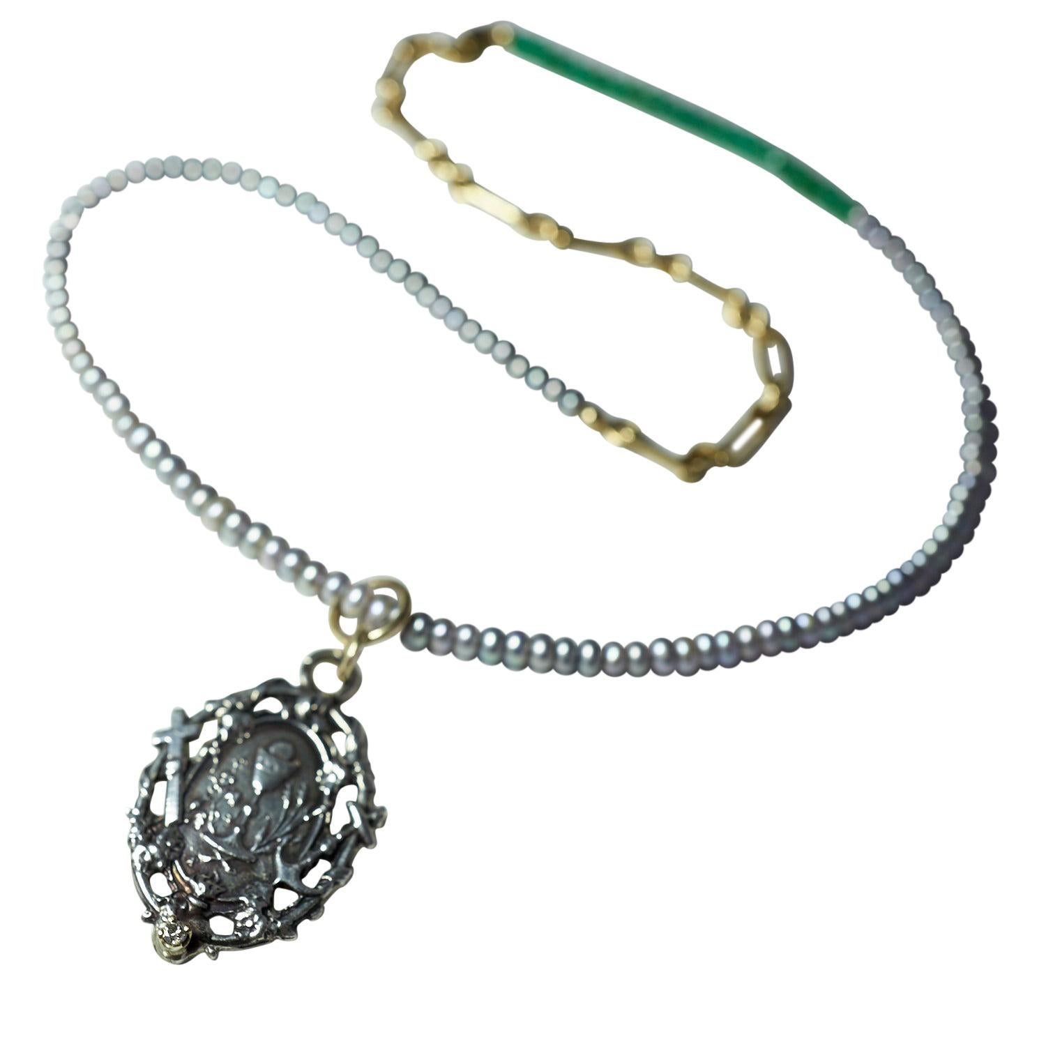 White Diamond Pearl Gold Chain Faith Hope Love Medal Silver Pendant Necklace