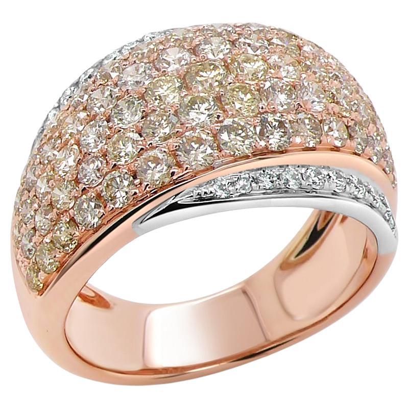 Anello in oro rosa e bianco 18 carati con pavé di diamanti bianchi e colori fantasia in vendita