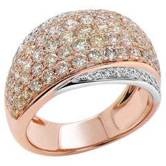Anello in oro rosa e bianco 18 carati con pavé di diamanti bianchi e colori fantasia