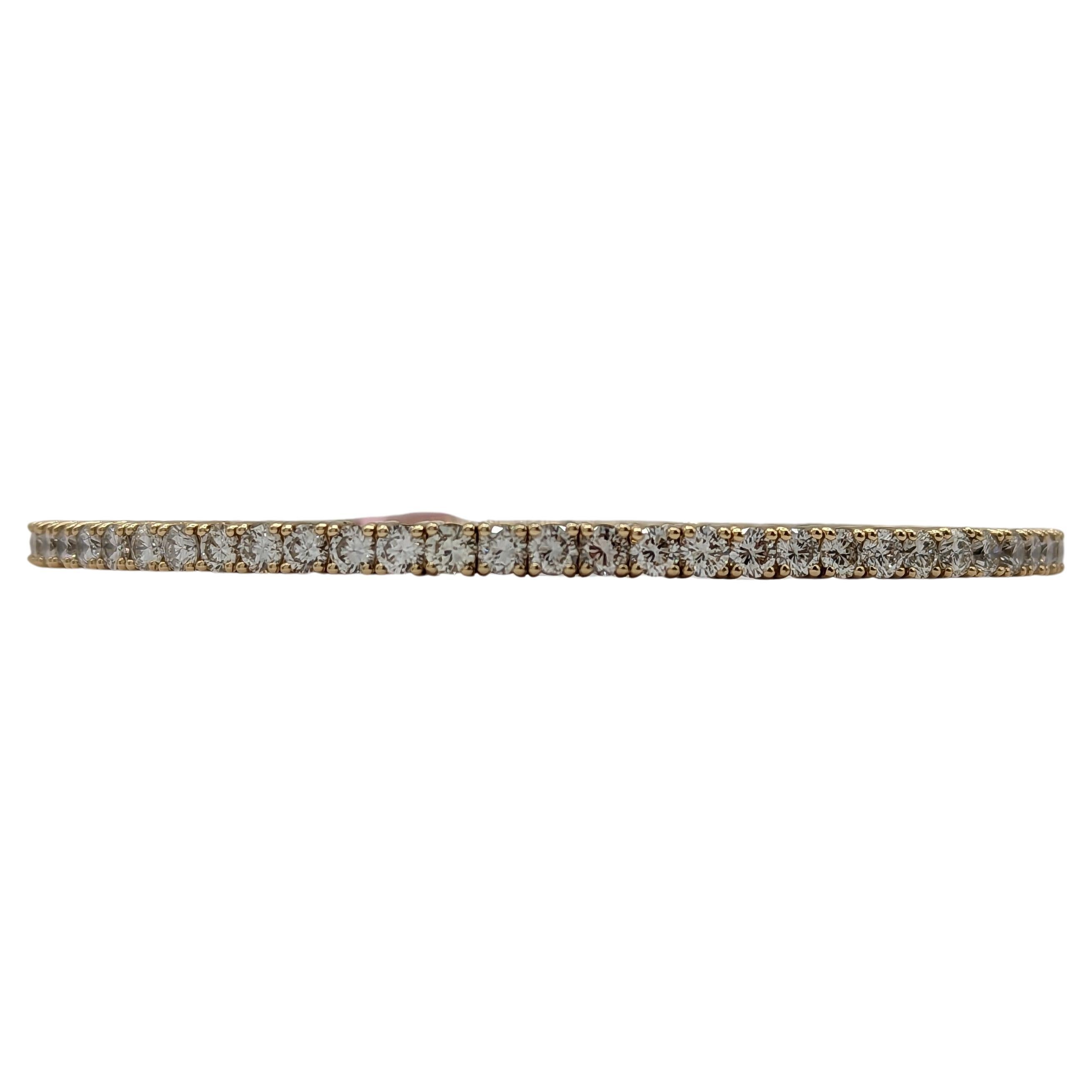 Bracelet jonc flexible en or jaune 14 carats avec diamants blancs