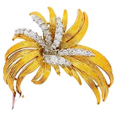 Weiße Diamant-Blumenbrosche aus 18 Karat zweifarbigem Gold