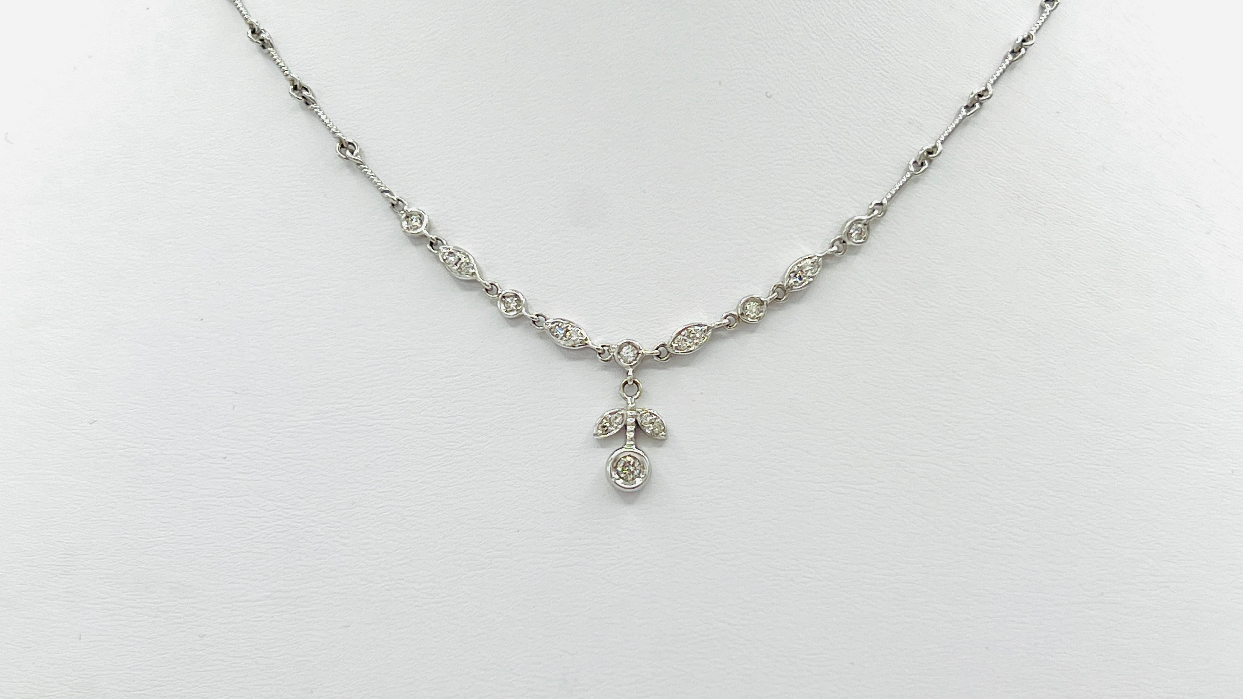 Women's or Men's White Diamond Floral Pendant Necklace in 18K White Gold For Sale