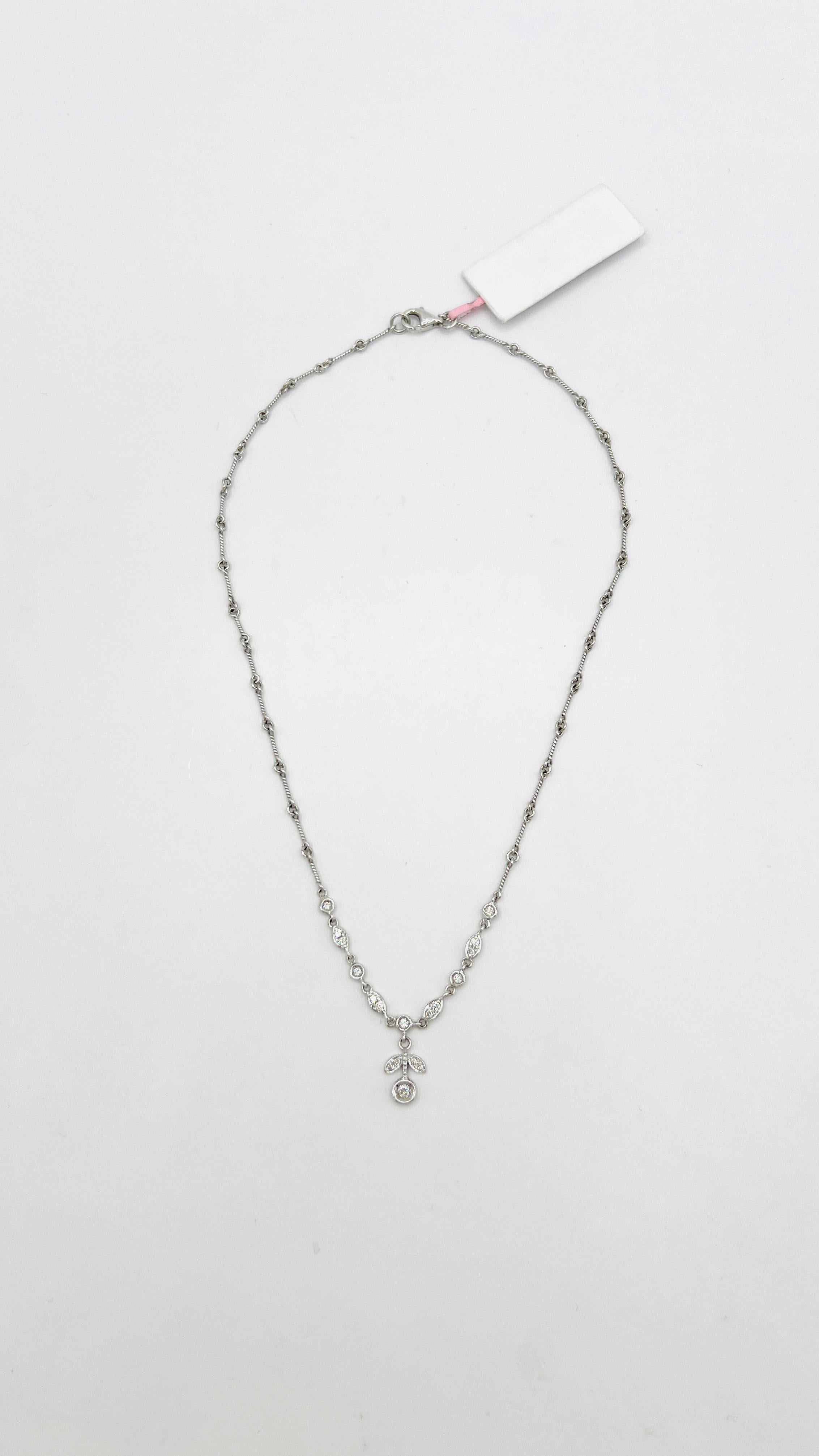 White Diamond Floral Pendant Necklace in 18K White Gold For Sale 2