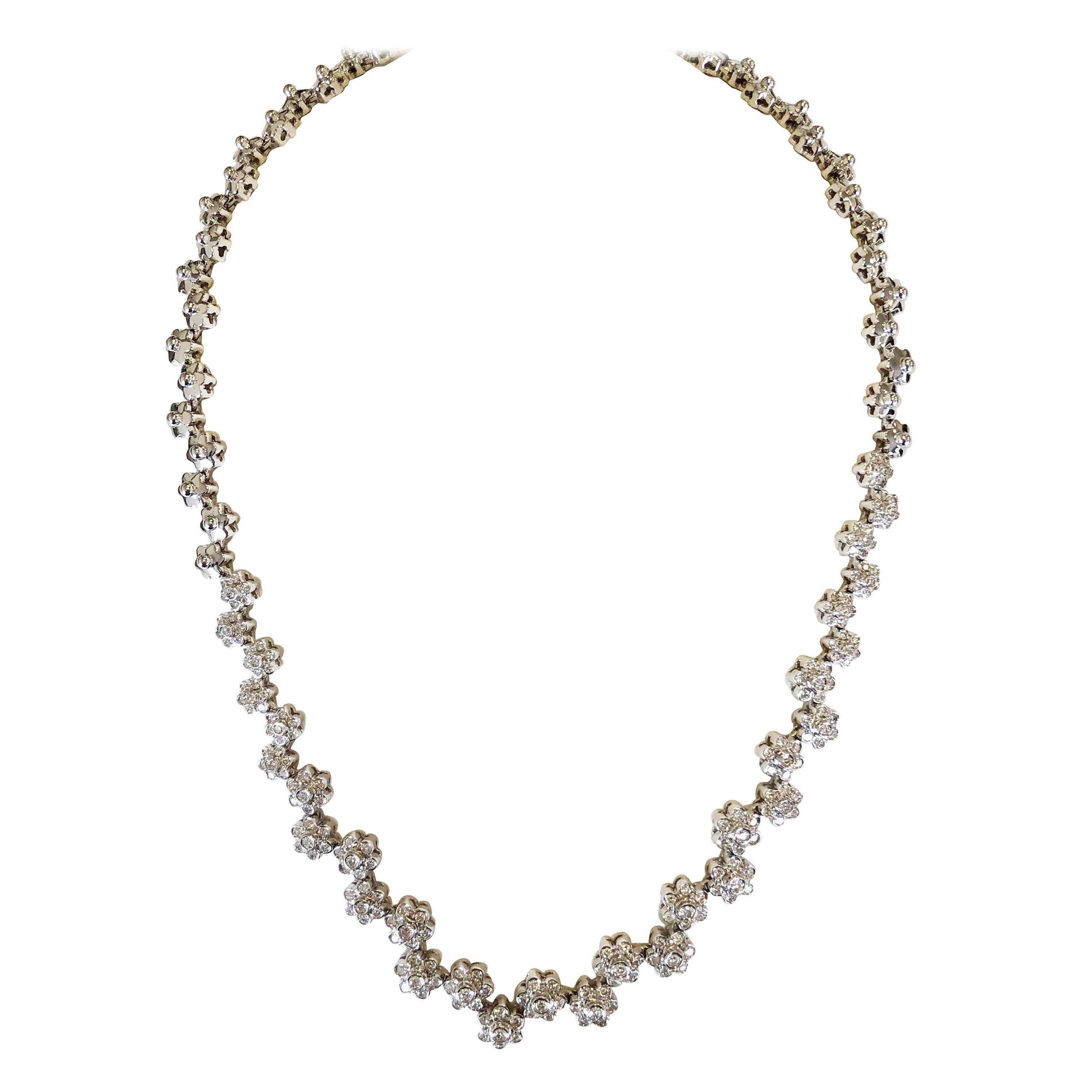 White Diamond Flower Necklace in 18 Karat White Gold