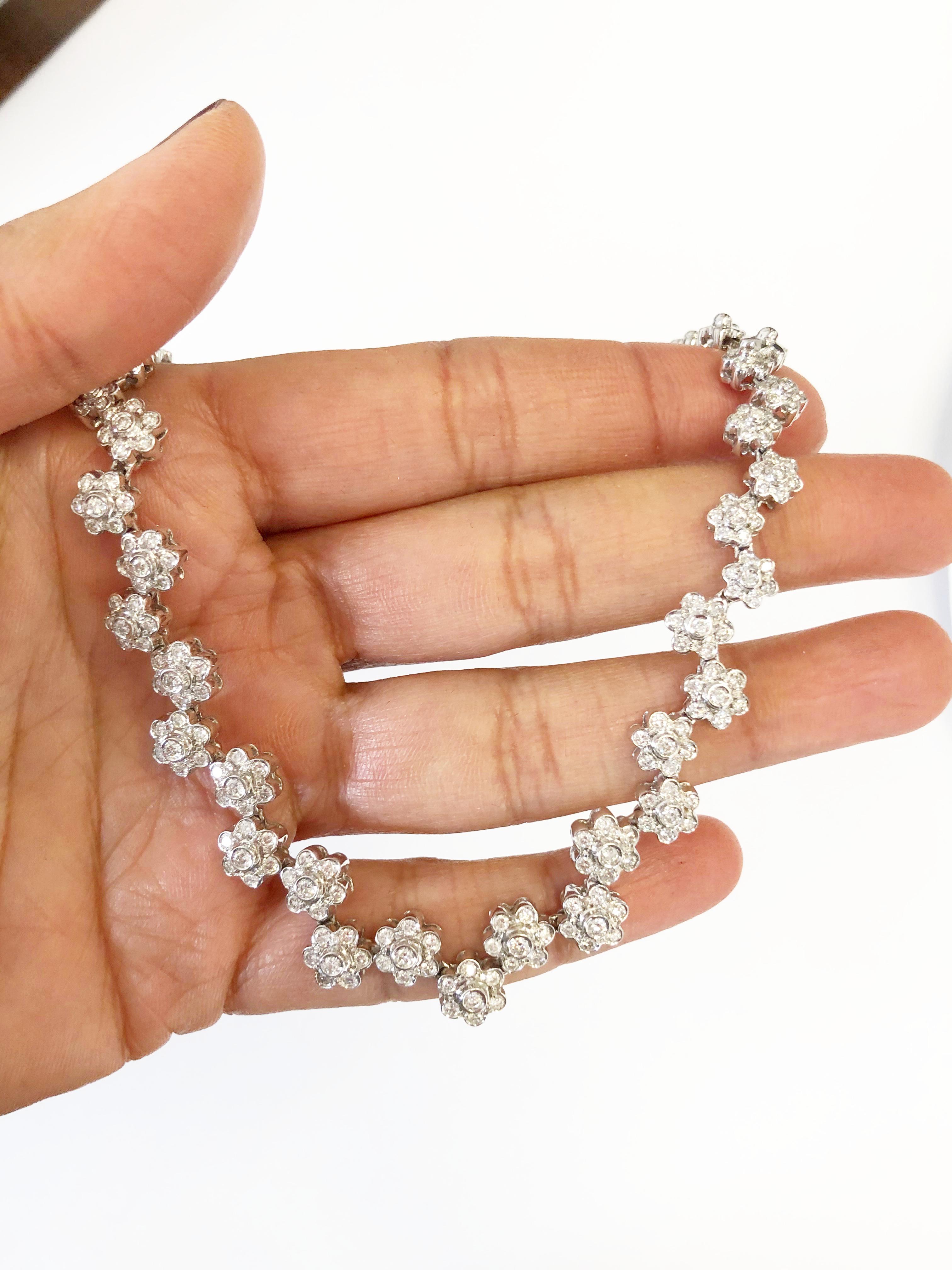 Round Cut White Diamond Flower Necklace in 18 Karat White Gold