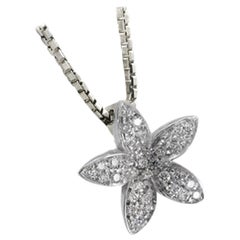 Used White Diamond Flower Necklace Set in 18 Karat White Gold Made in Italy