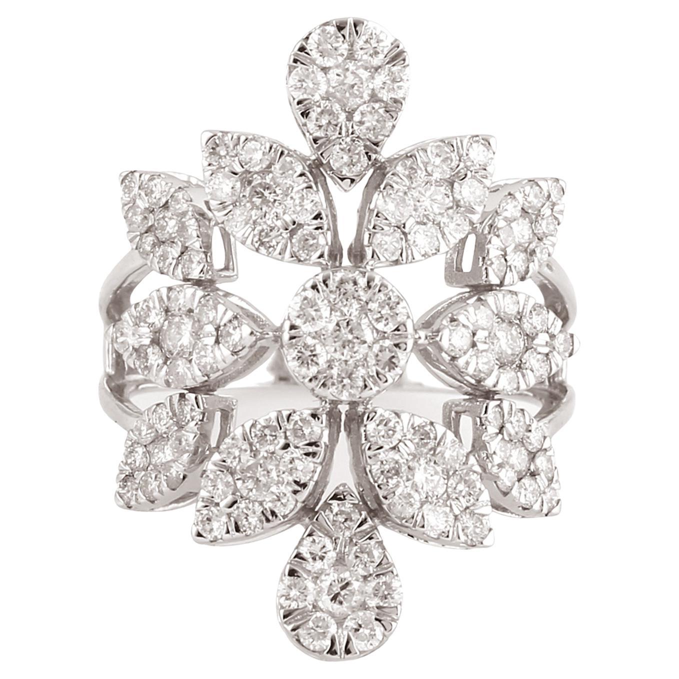 White Diamond Flower Shaped Ring Made In 18k White Gold