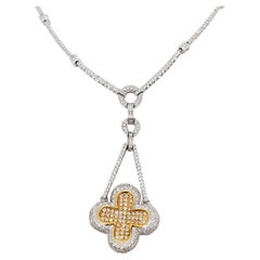 White Diamond Four Leaf Clover Pendant Necklace in 18k Gold