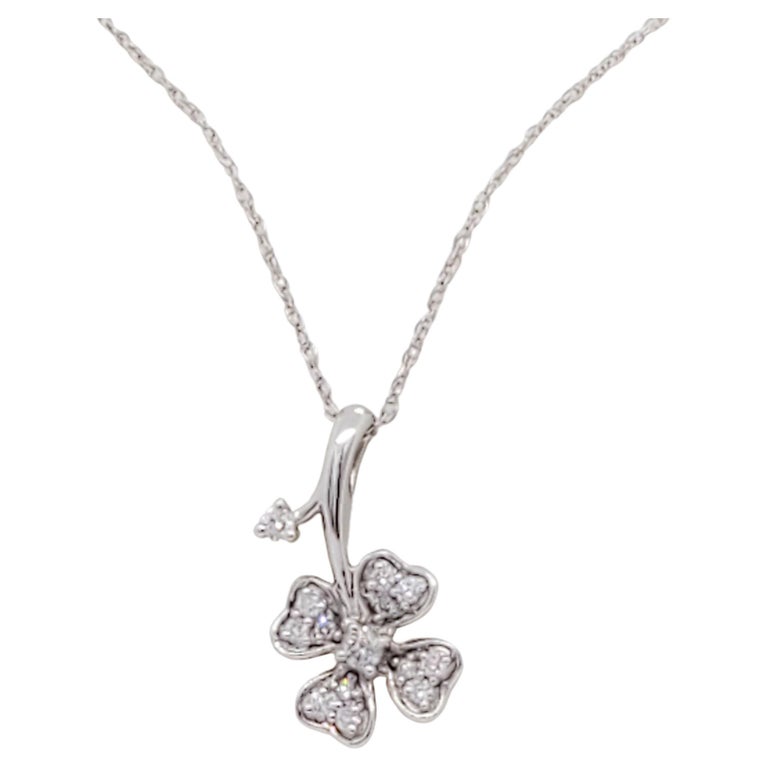White Diamond Four Leaf Clover Pendant Necklace in 18k White Gold For ...