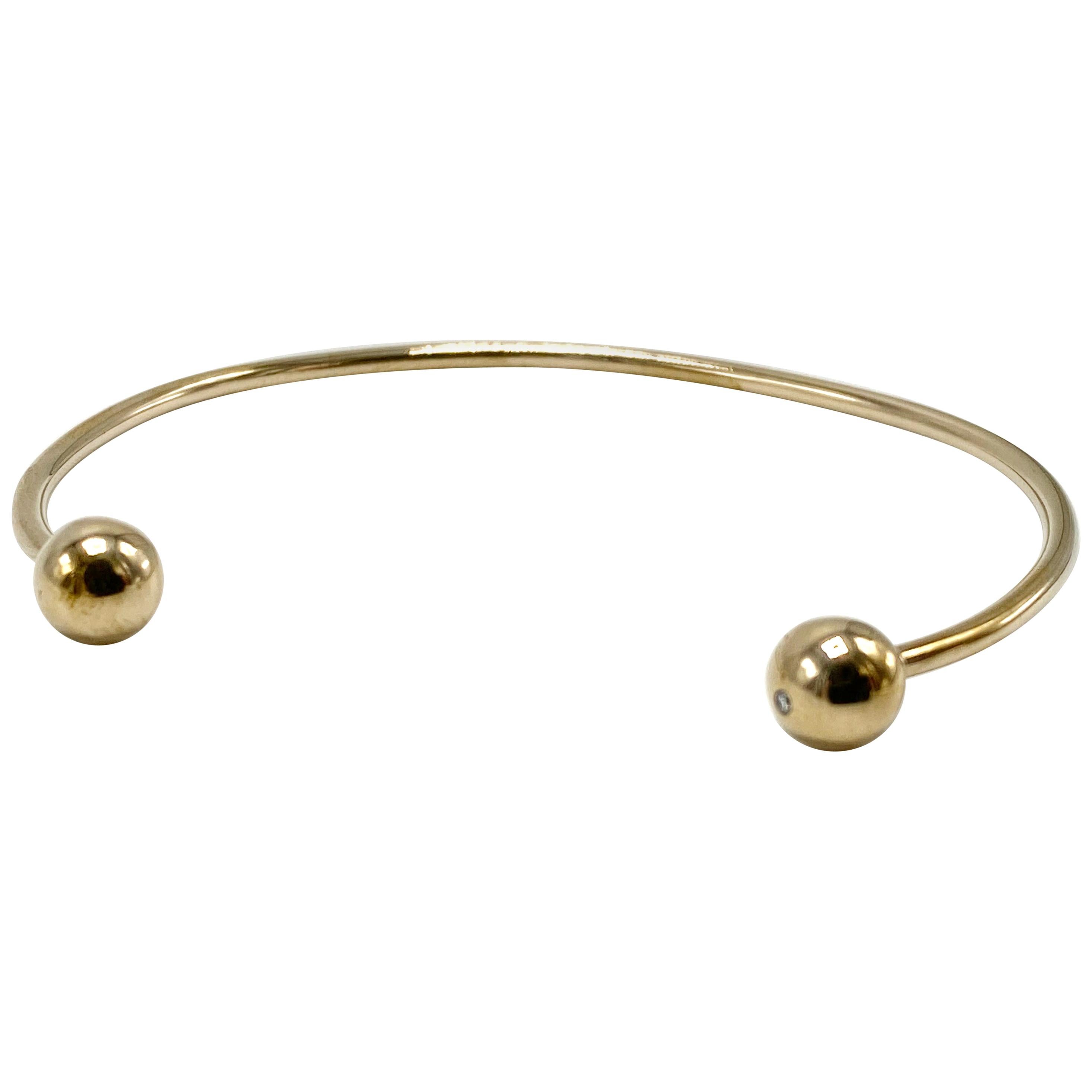 J Dauphin Bracelet jonc empilable en or et diamants blancs avec boules de bulles en vente