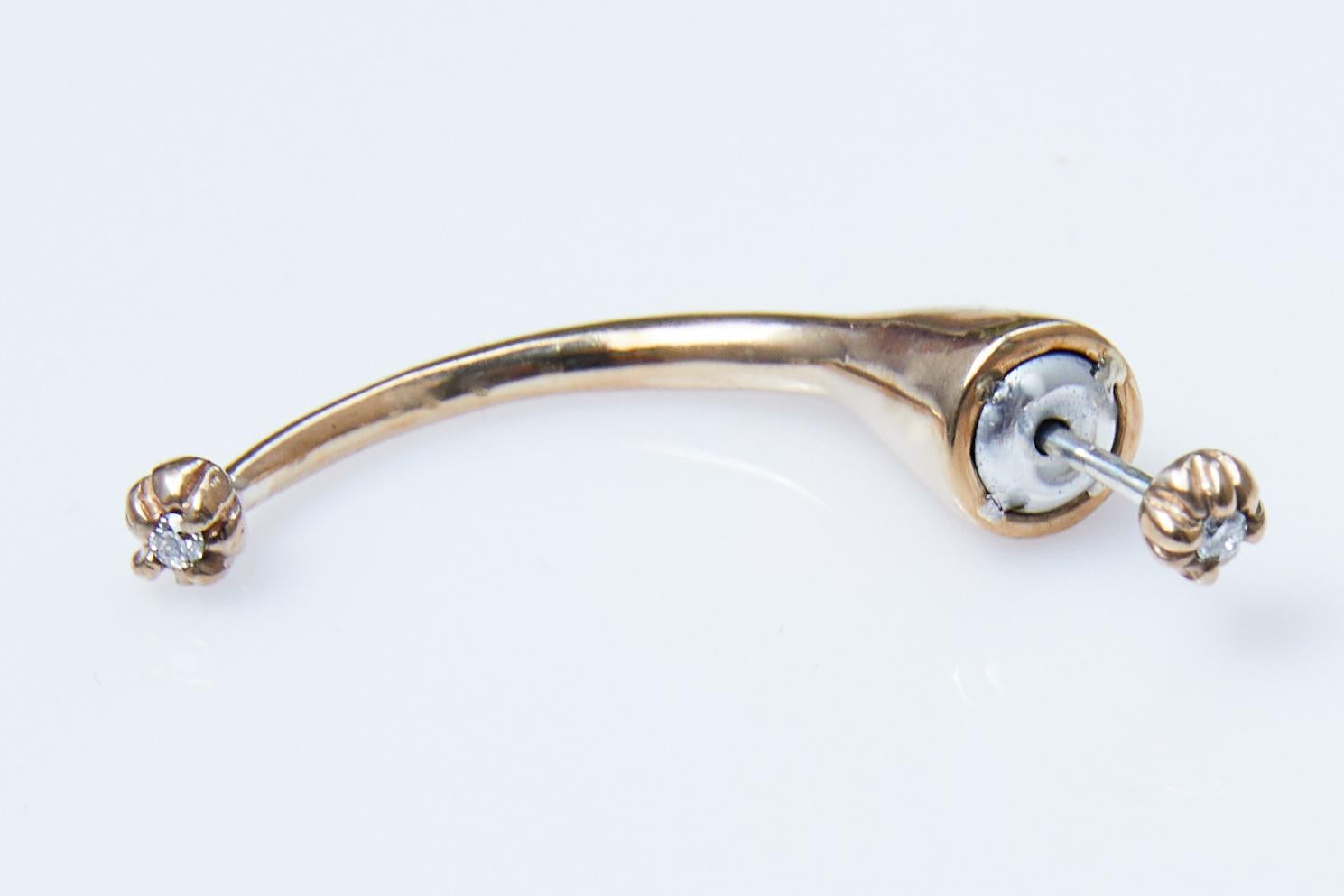 White Diamond Gold Earring Piercing J Dauphin In New Condition For Sale In Los Angeles, CA
