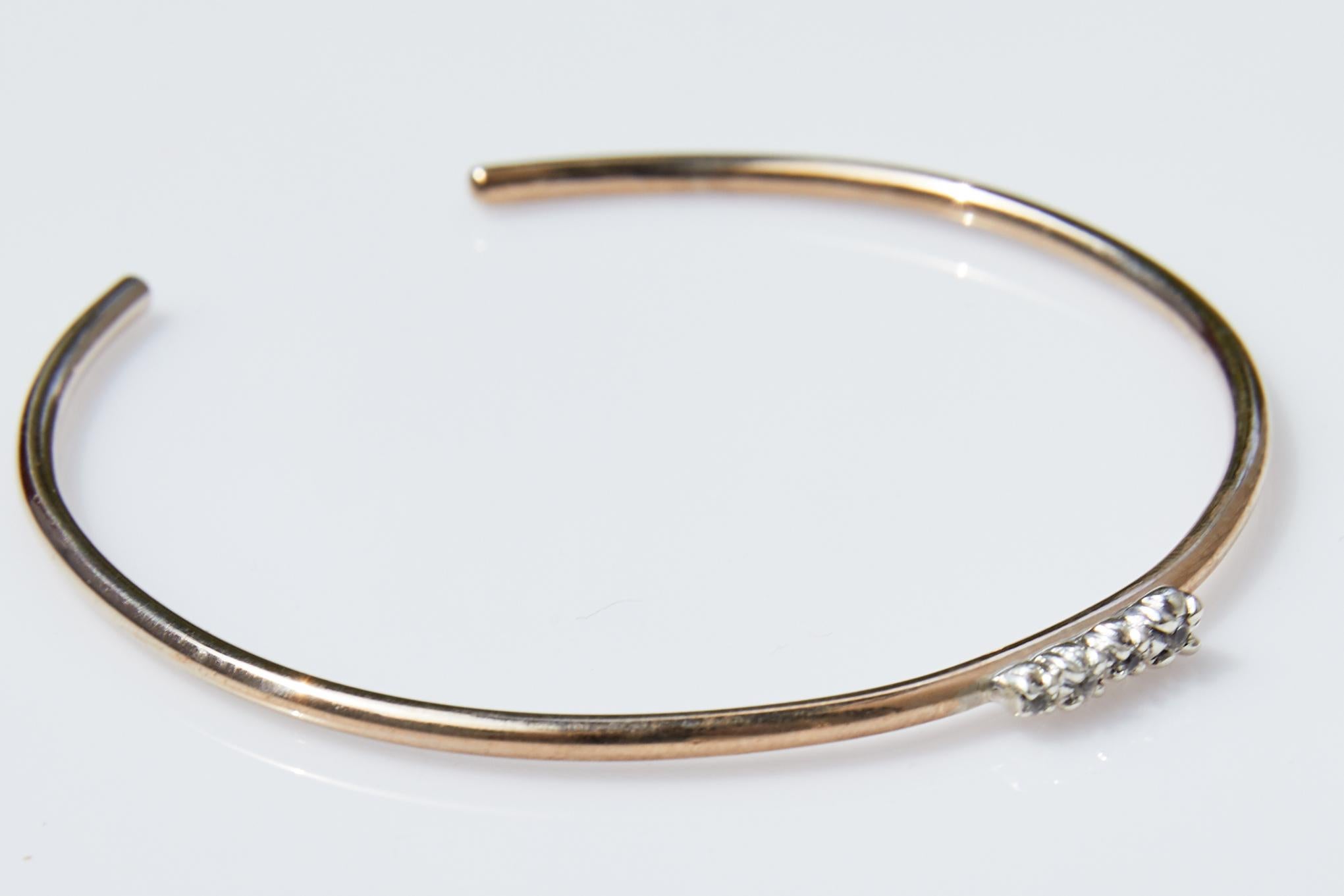 Round Cut White Diamond Gold Love Bracelet Bangle Victorian Style J Dauphin For Sale