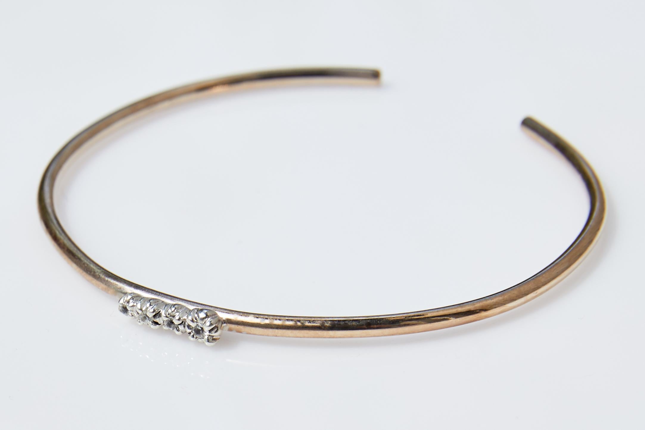 White Diamond Gold Love Bracelet Bangle Victorian Style J Dauphin In New Condition For Sale In Los Angeles, CA