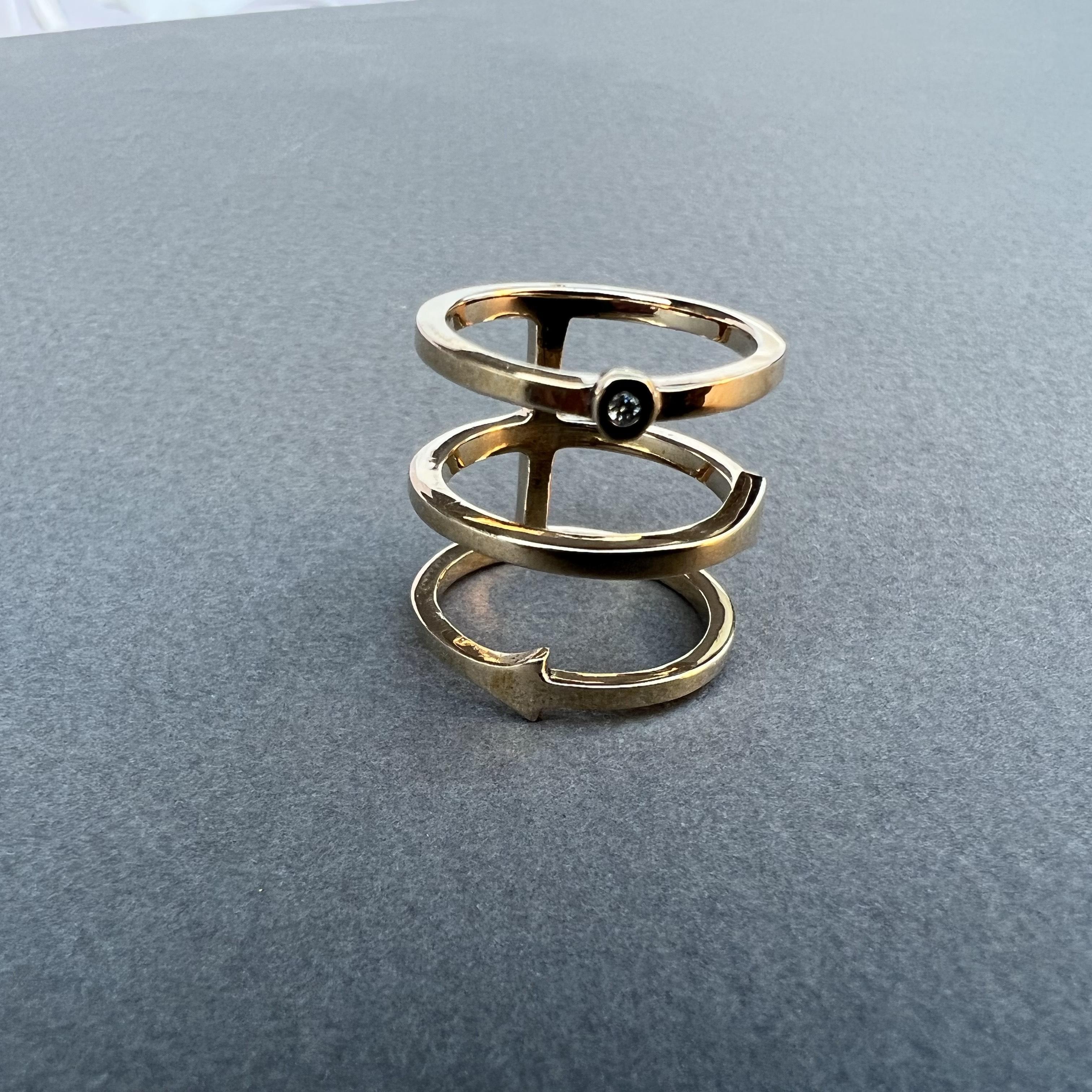 White Diamond Gold Ring Triple Band Cocktail Ring J Dauphin For Sale 1