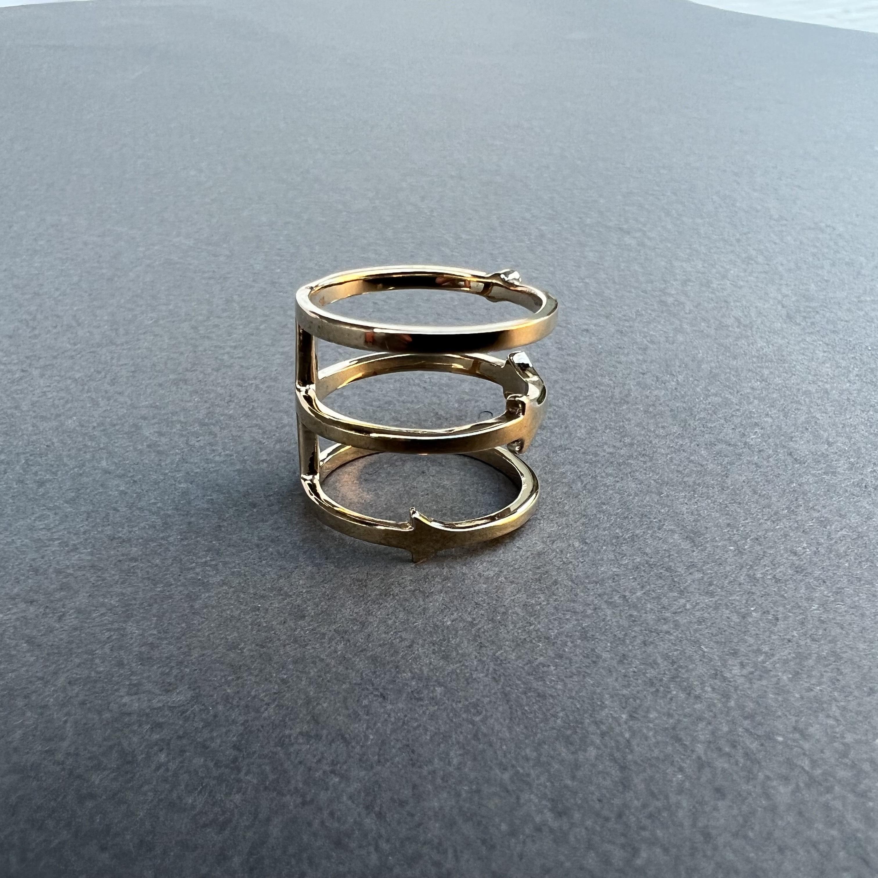 White Diamond Gold Ring Triple Band Cocktail Ring J Dauphin For Sale 2