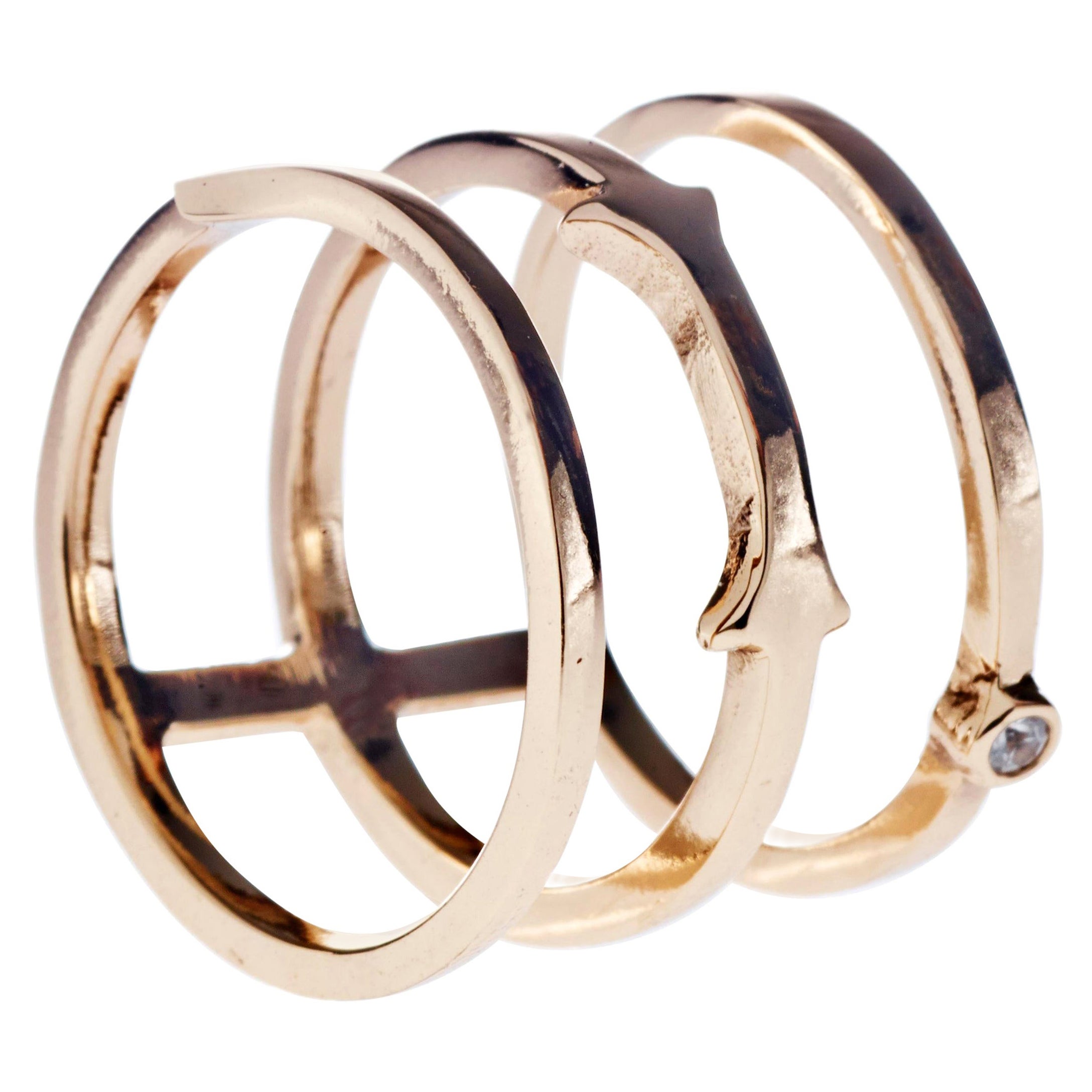 Dreifacher Band-Cocktailring mit weißem Diamant in Gold J Dauphin