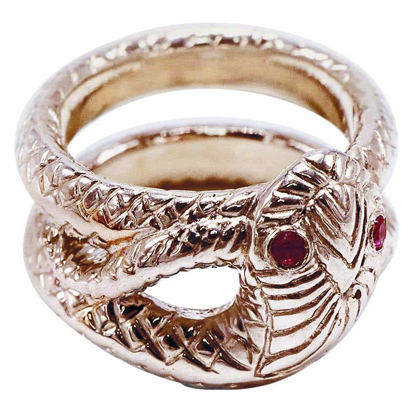White Diamond Gold Snake Ring Victorian Style Cocktail Ring J Dauphin In New Condition For Sale In Los Angeles, CA