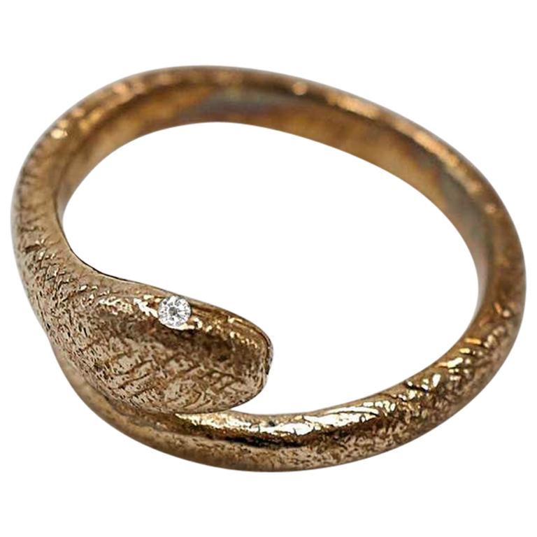 White Diamond Gold Snake Ring