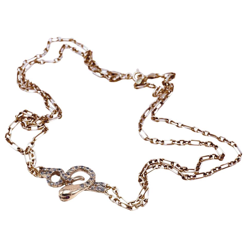 White Diamond Ruby Snake Necklace Chain Gold Pendant Choker J Dauphin