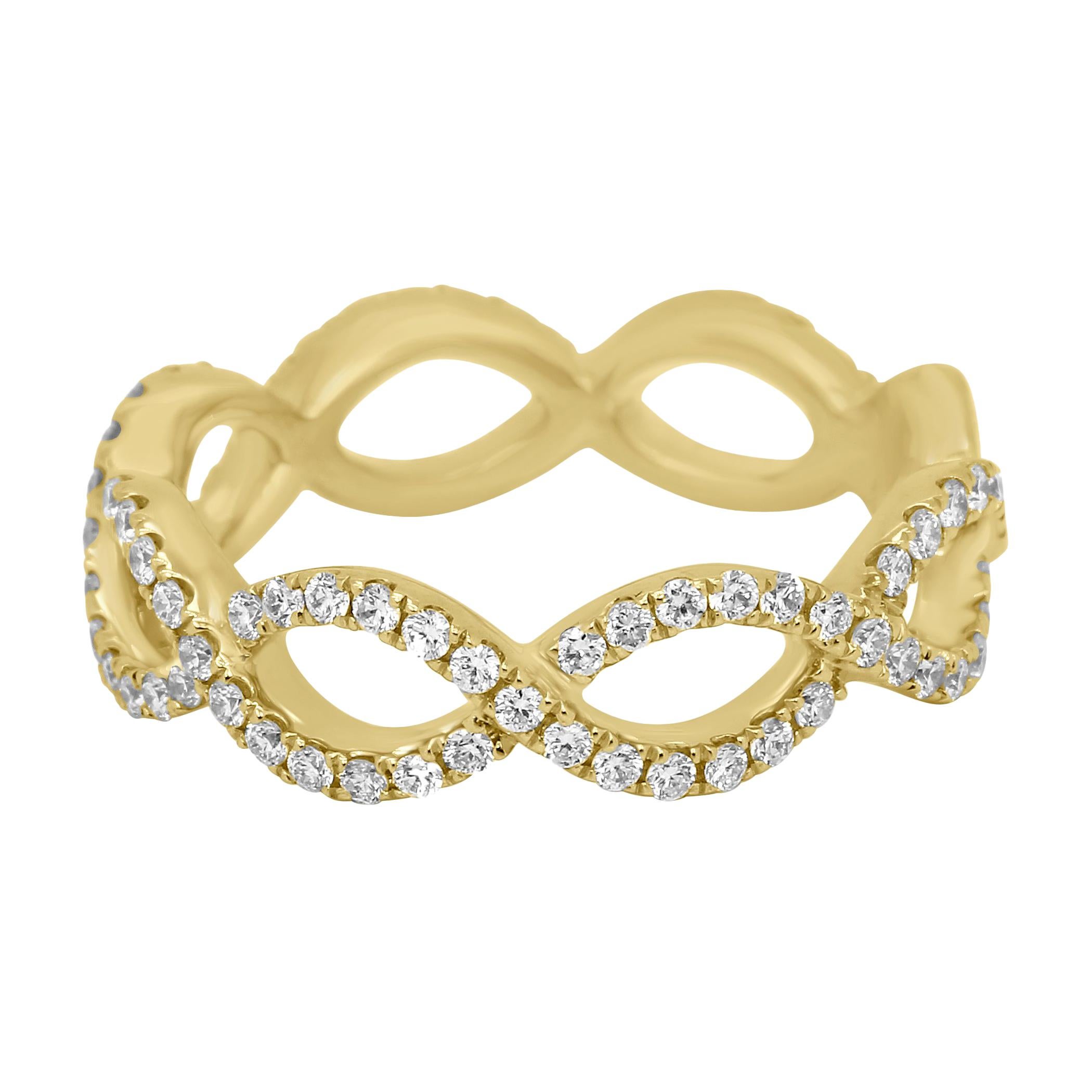 White Diamond Gold Twist Rope Stackable Fashion Cocktail Band Ring at