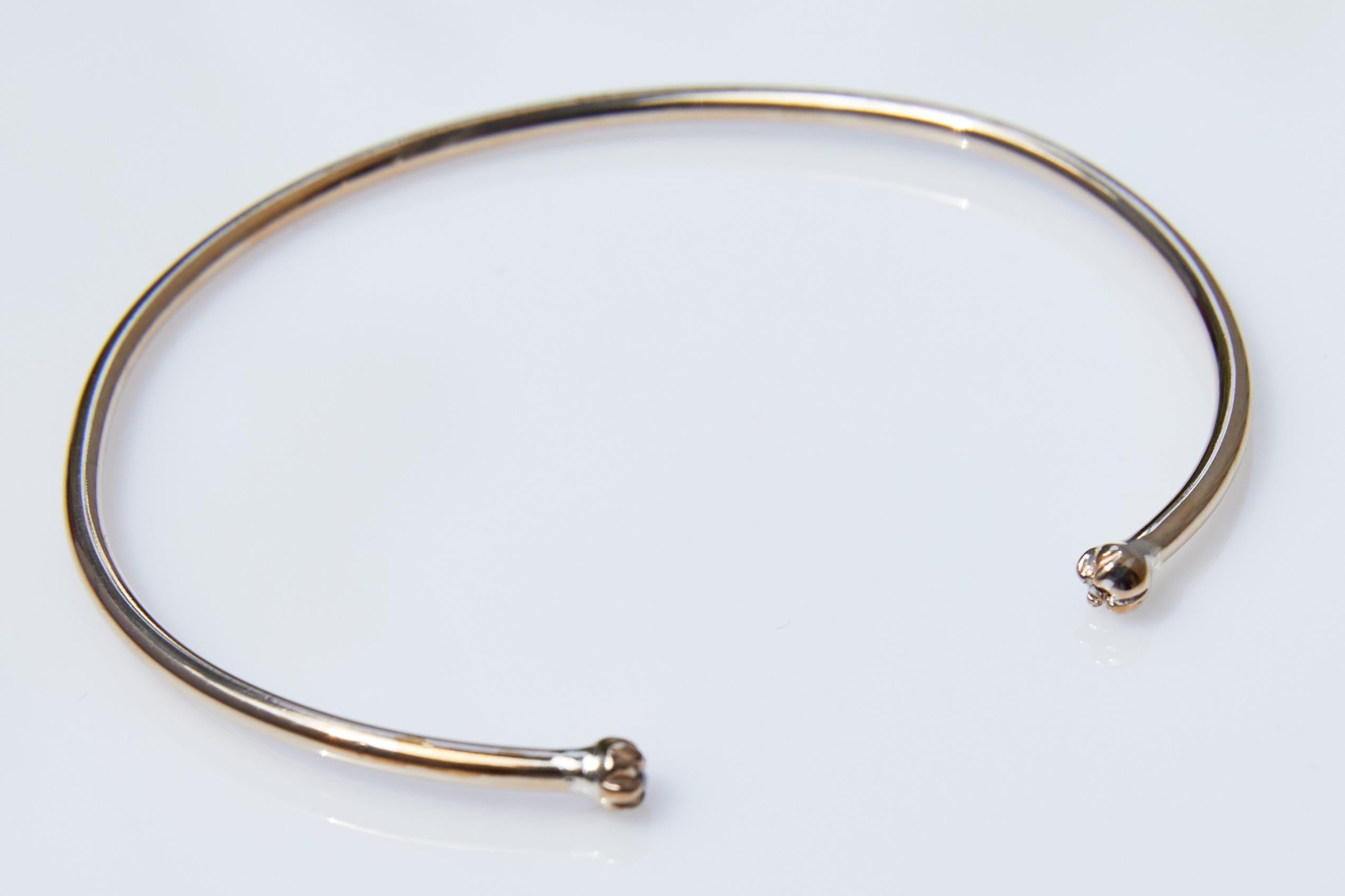 White Diamond Gold Vermeil Bangle Bracelet Cuff Stackable Open Unisex J Dauphin In New Condition For Sale In Los Angeles, CA