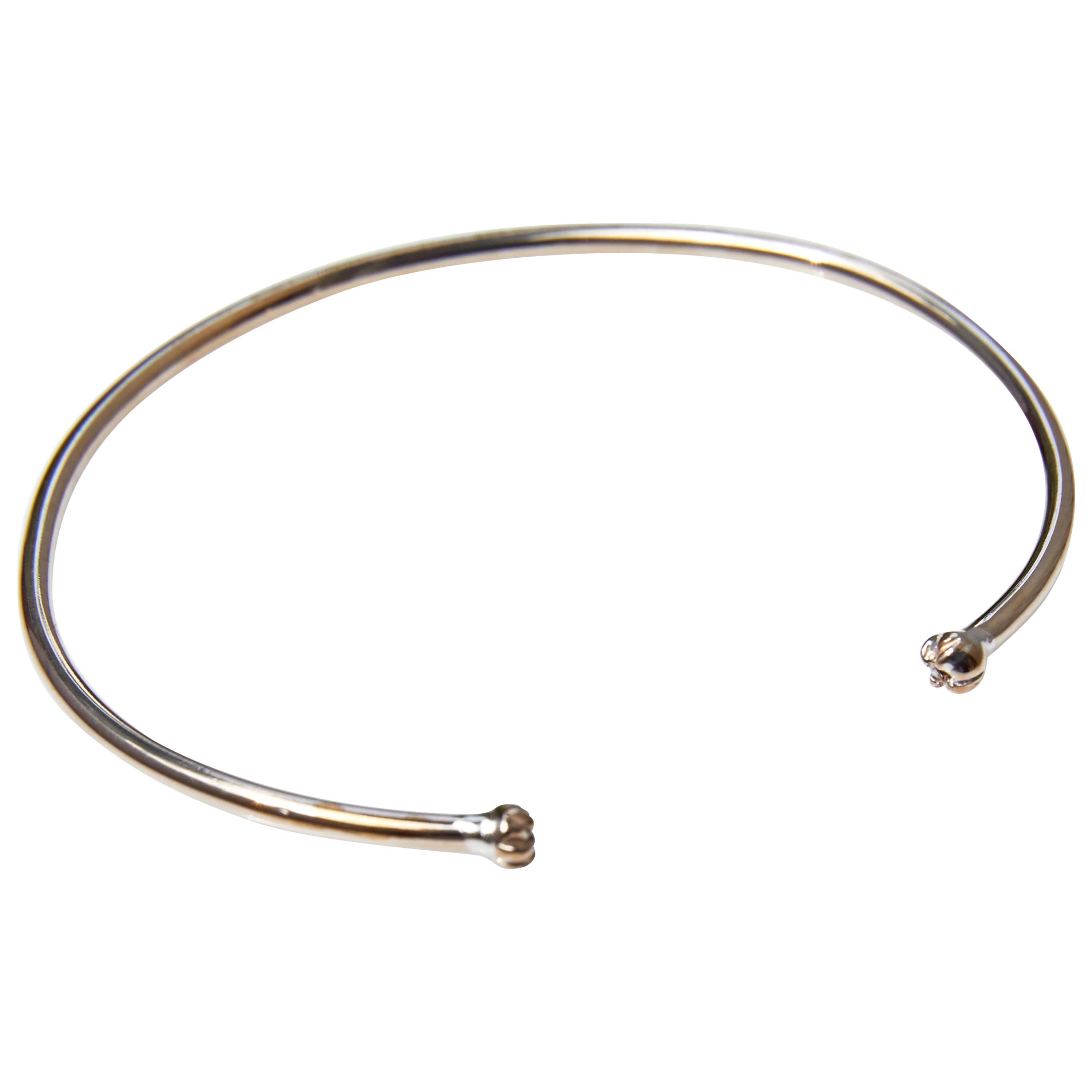 White Diamond Gold Vermeil Bangle Bracelet Cuff Stackable Open Unisex J Dauphin For Sale