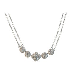 White Diamond Graduated Necklace with Double-Row Rolo Chain 18 Karat Gold