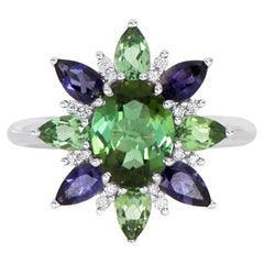 White Diamond Green and Blue Gemstones Star Dainty Fashion Ring