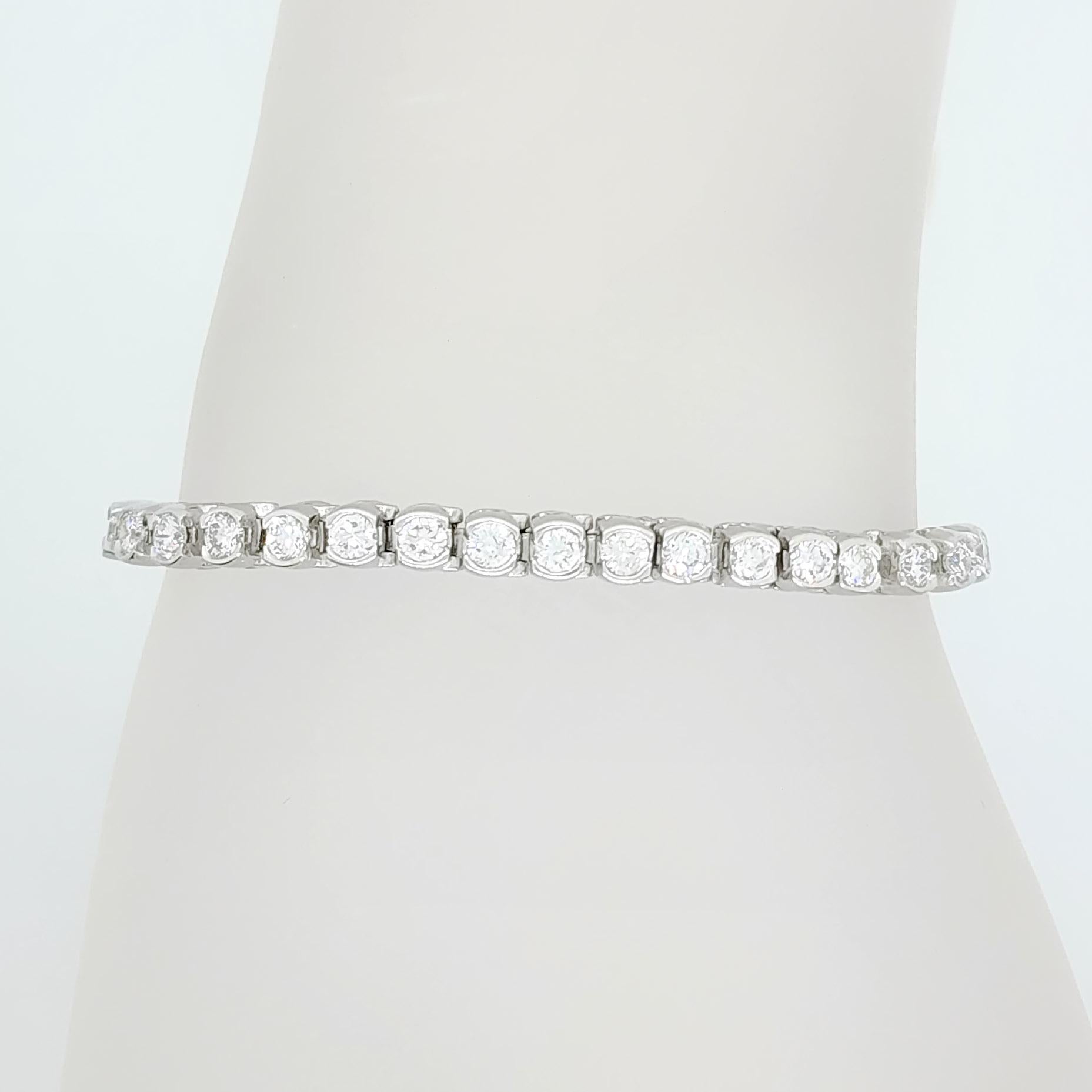 Women's or Men's White Diamond Half Bezel Set Tennis Bracelet in 14k White Gold For Sale