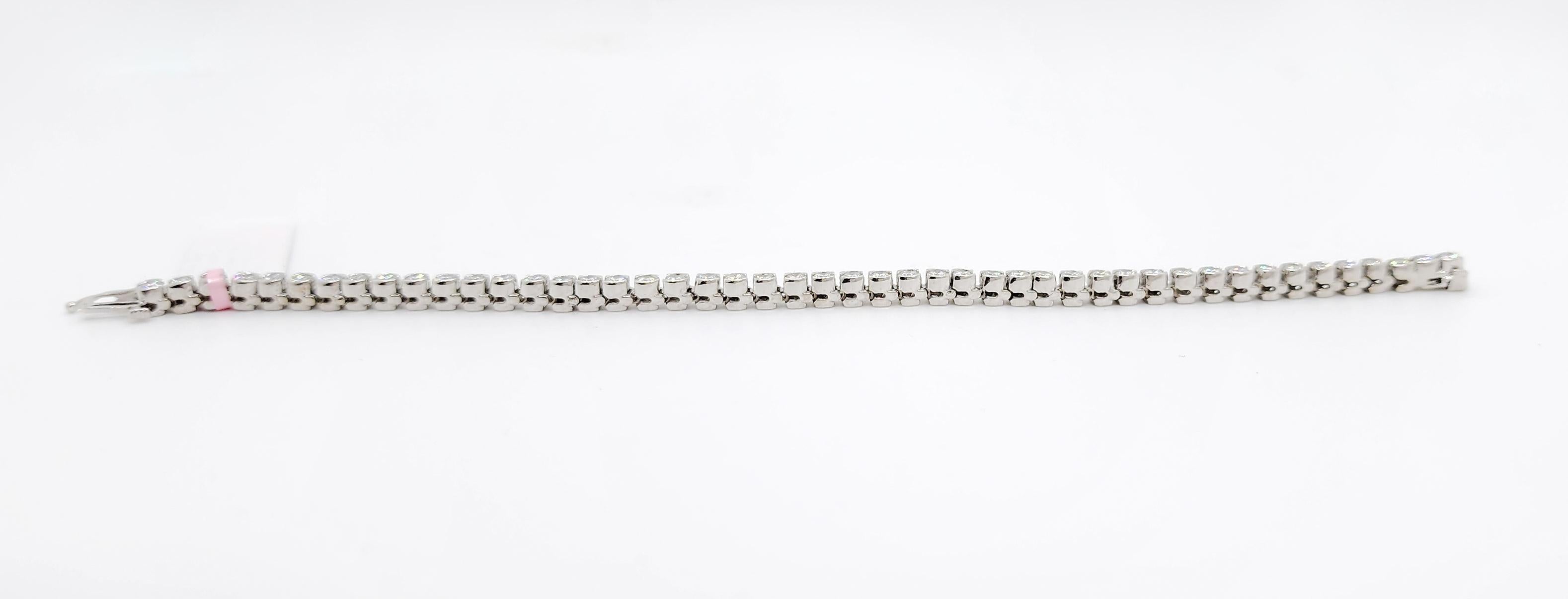 White Diamond Half Bezel Set Tennis Bracelet in 14k White Gold For Sale 3