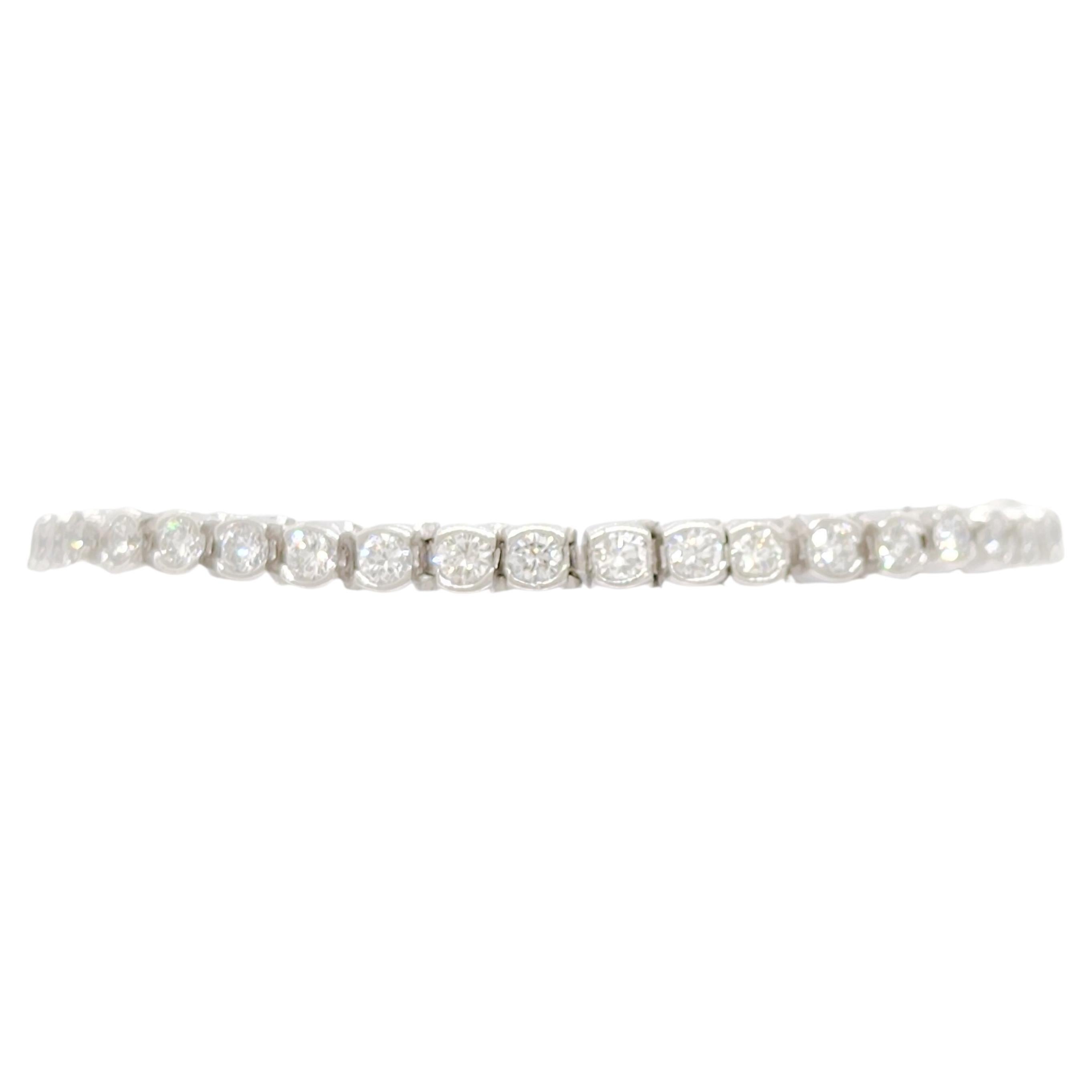 White Diamond Half Bezel Set Tennis Bracelet in 14k White Gold For Sale