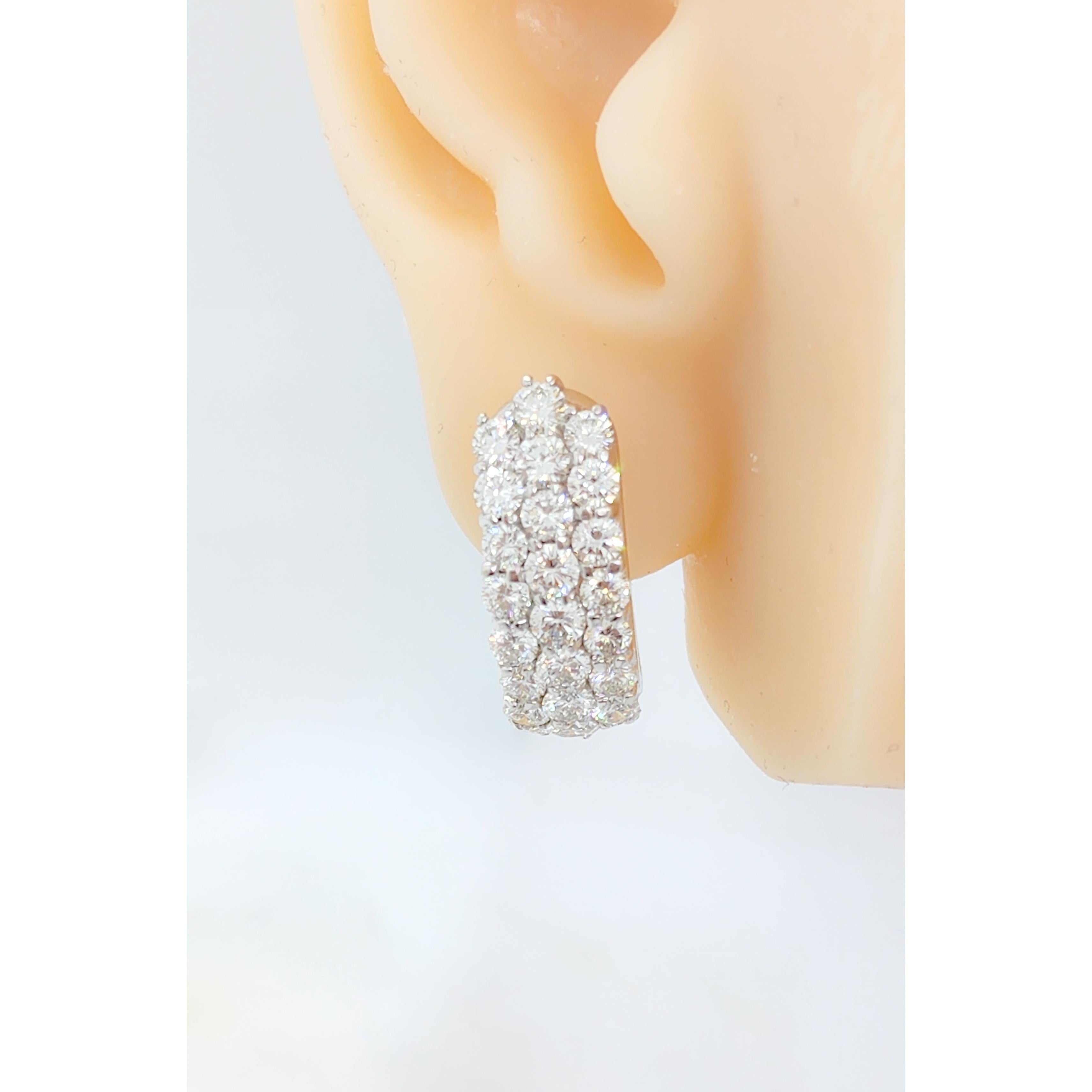 Beautiful white diamond hoops with 5.75 ct. good quality white diamond rounds.  Handmade in 18k white gold.  