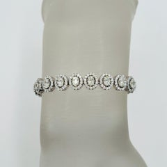 White Diamond Halo Clusters Bracelet in 14K White Gold