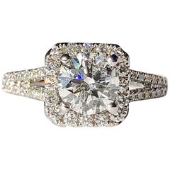 White Diamond Halo Engagement Ring F Colour SI2 1.22ct TW 18k Gold - Certificate
