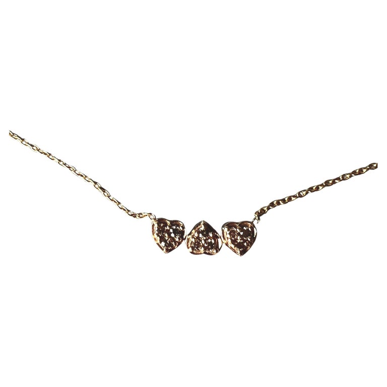 Heart Choker Necklace White Diamond 14k Gold For Sale at 1stDibs