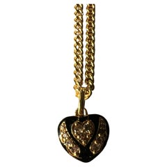 White Diamond Heart Necklace Black Enamel Victorian Style