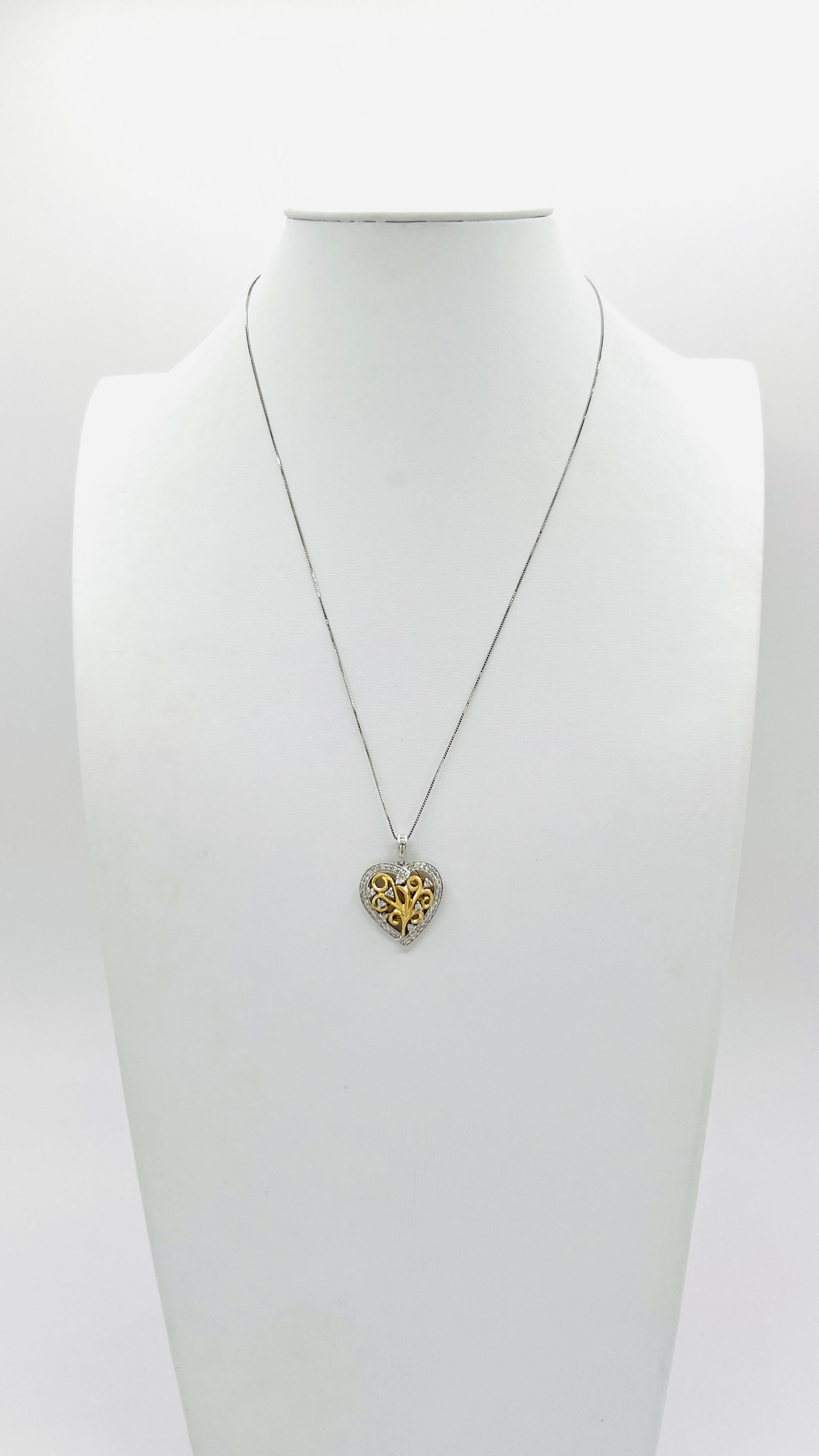 White Diamond Heart Pendant Necklace in 14K 2 Tone Gold 1