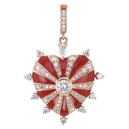 White Diamond Heart Pendant with Red Enamel