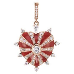 White Diamond Heart Pendant with Red Enamel