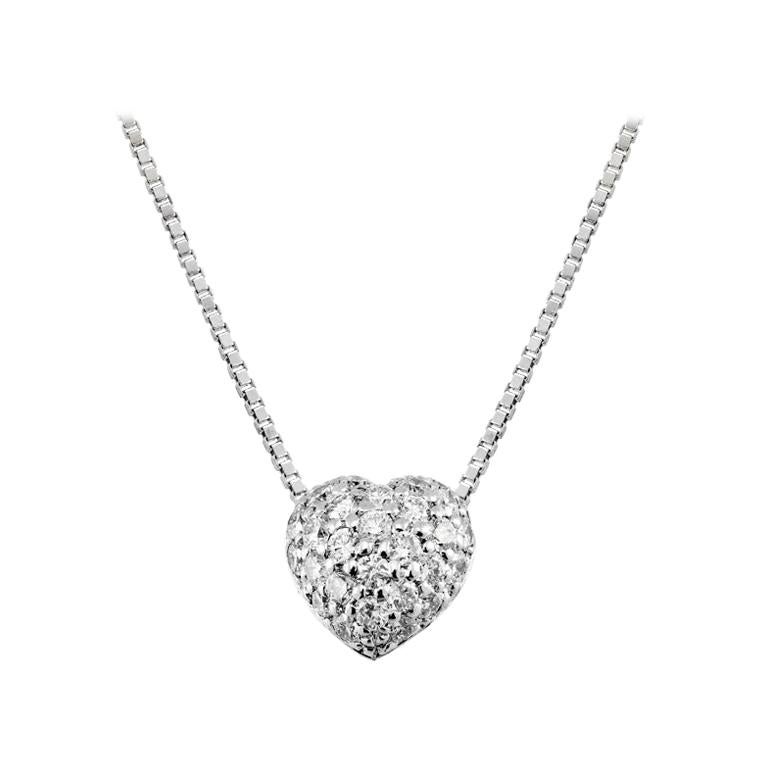 White Diamond Heart Shape Pendent Set in 18 Karat White Gold Made in Italy For Sale