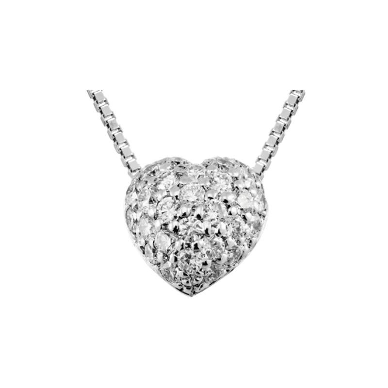 This pretty little pendent will be made to order for you in our 150 year old workshop South of Rome, Italy. A domed heart is set with White VVS-G diamonds totalling approx. 0.35ct and set on a 18ct White Gold Venetian box chain.

Measurements are