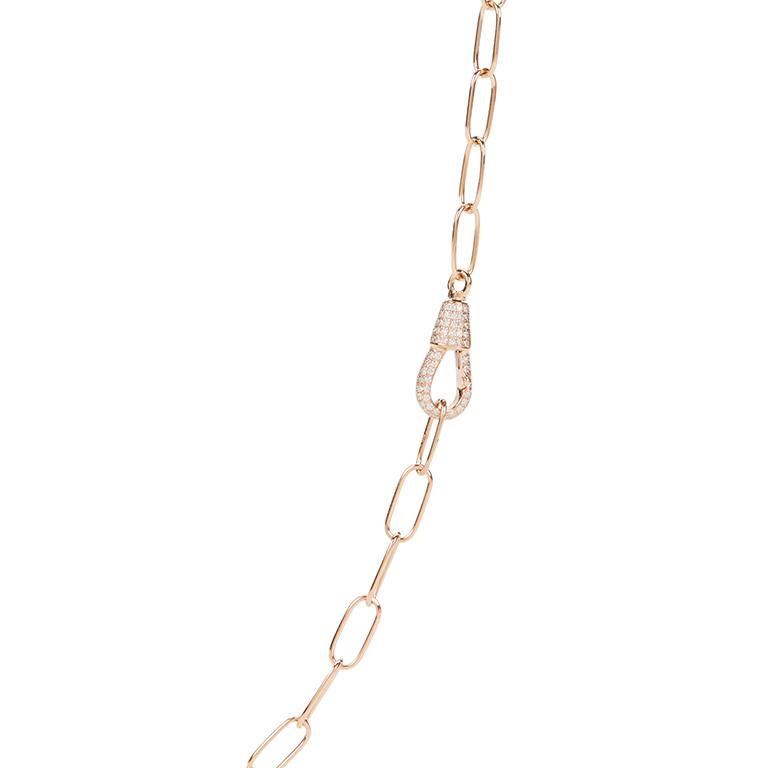 An 18k gold medium links chain, embellished with a fully diamond encrusted diamond hook. Designed to allow you to add and remove charms easily whether through the diamond hook clasps that opens or the gold links of the chain,. Wear it solo, or add a