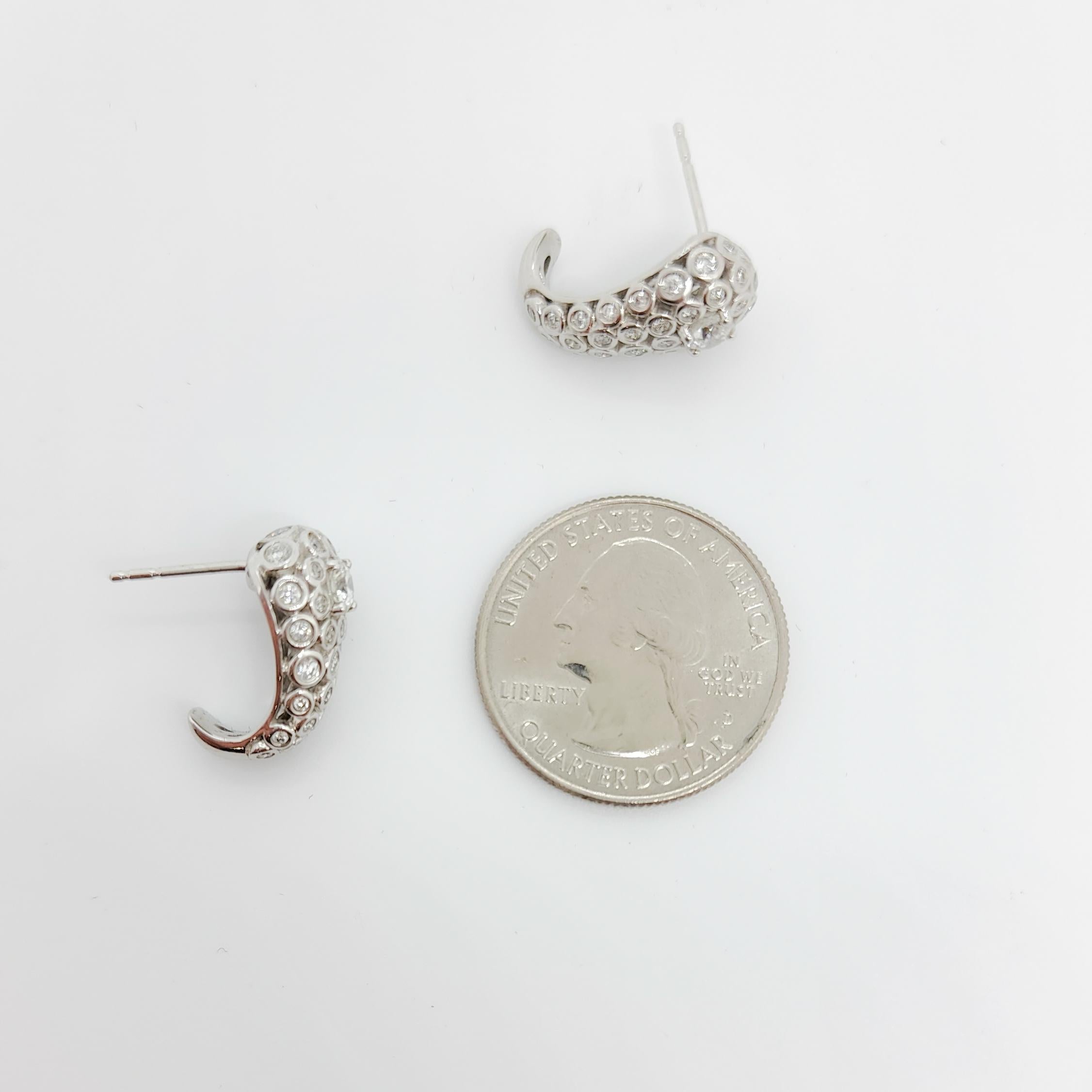 White Diamond Hook Shape Earrings in 14k White Gold For Sale 2